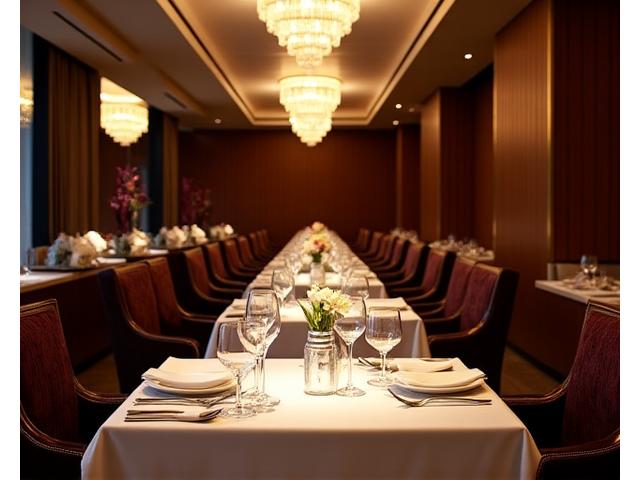 Elegant fine dining restaurant interior with golden accents